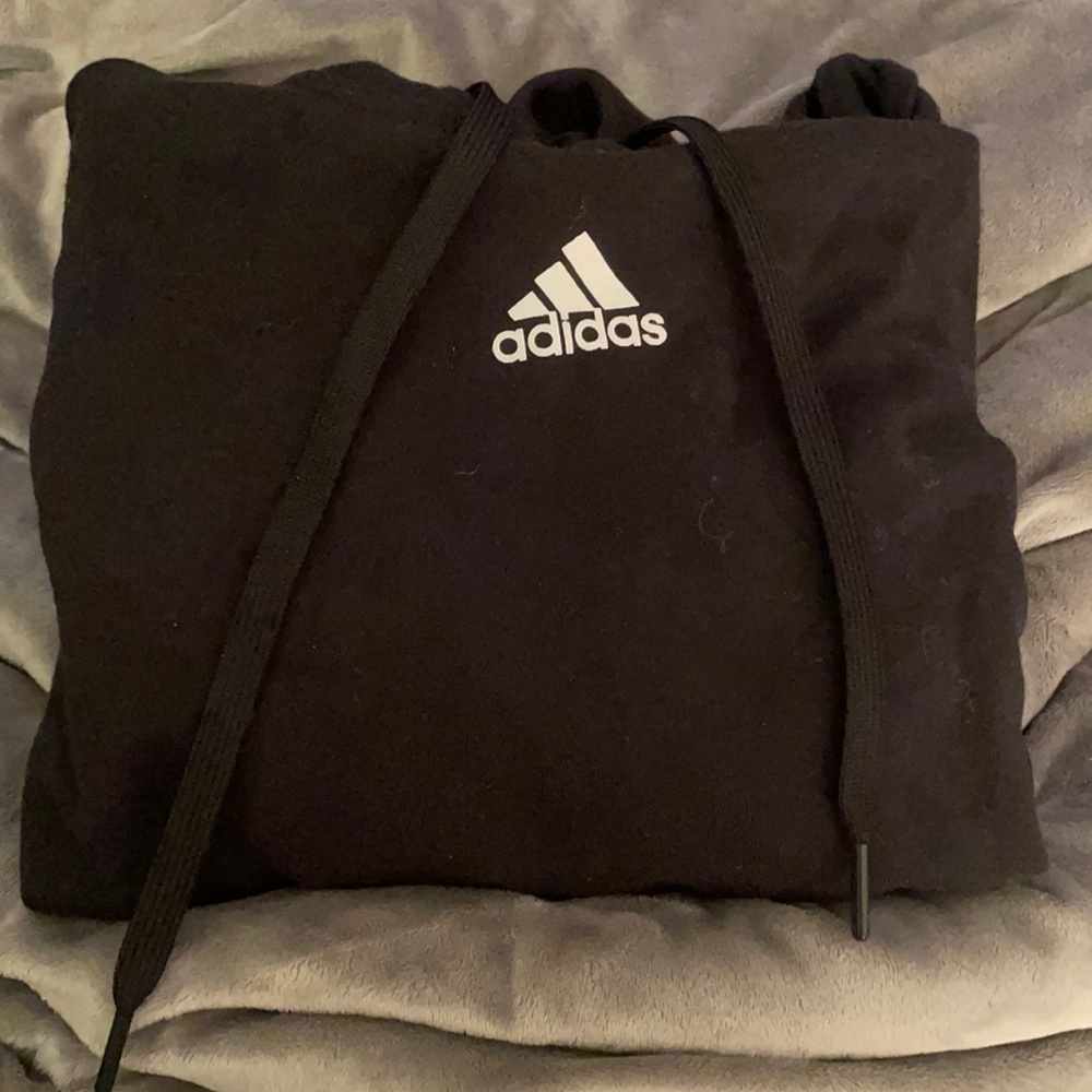 Adidas black hoodie, size small. Not very long, it is rather short